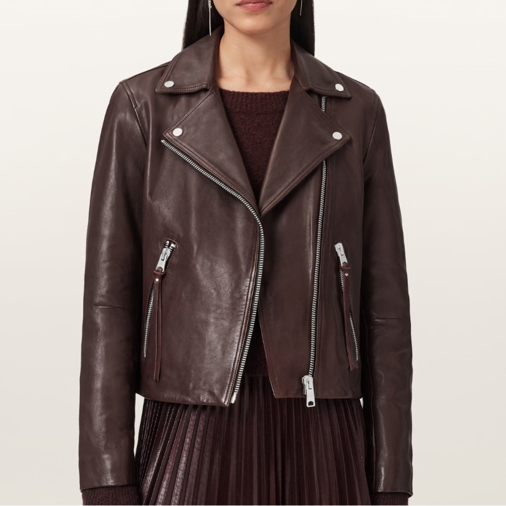 EUC All Saints Oxblood Dalby Leather Jacket US 2 Vintage Older Model